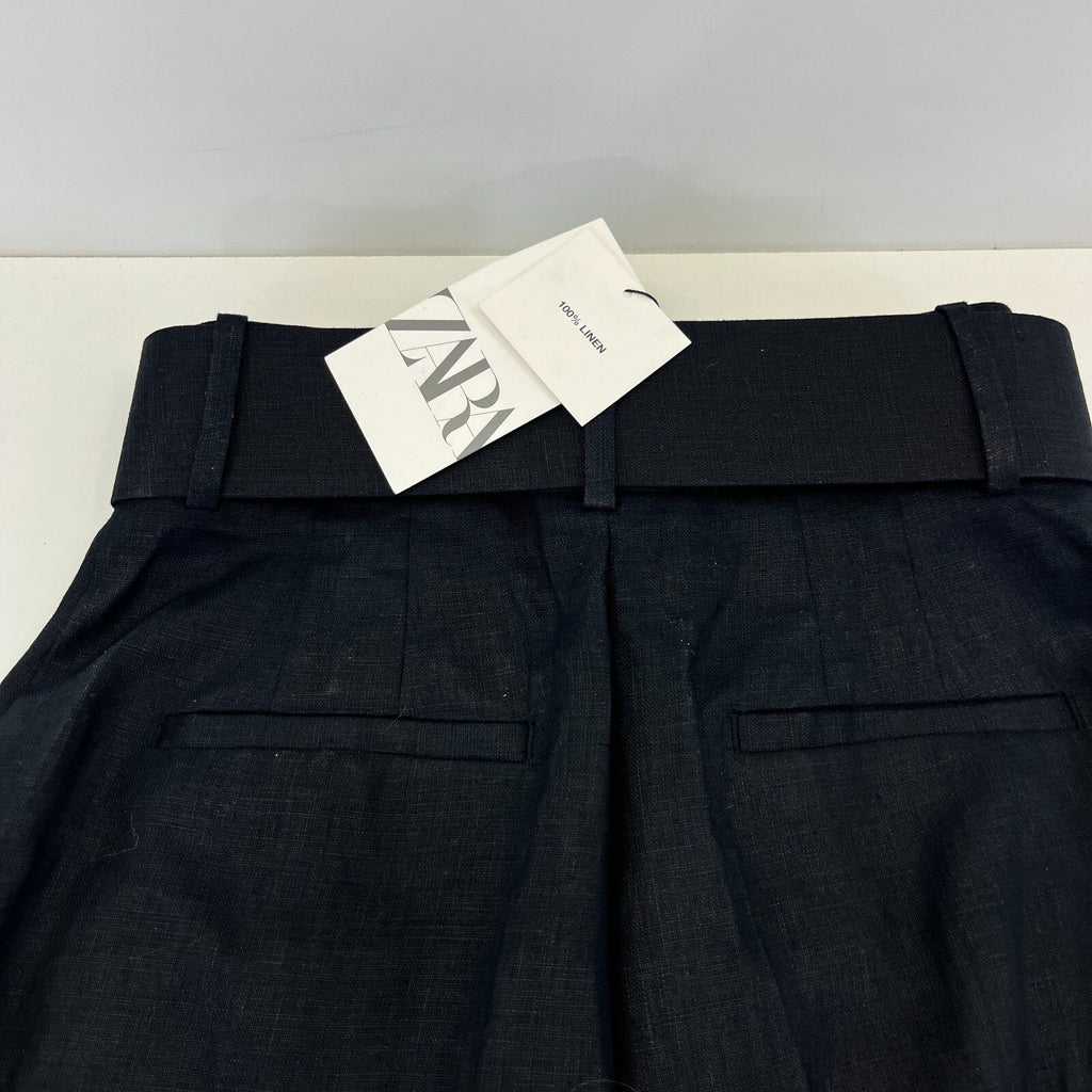 Zara Women's Linen Trousers in Black High Waist Smart Casual size XS