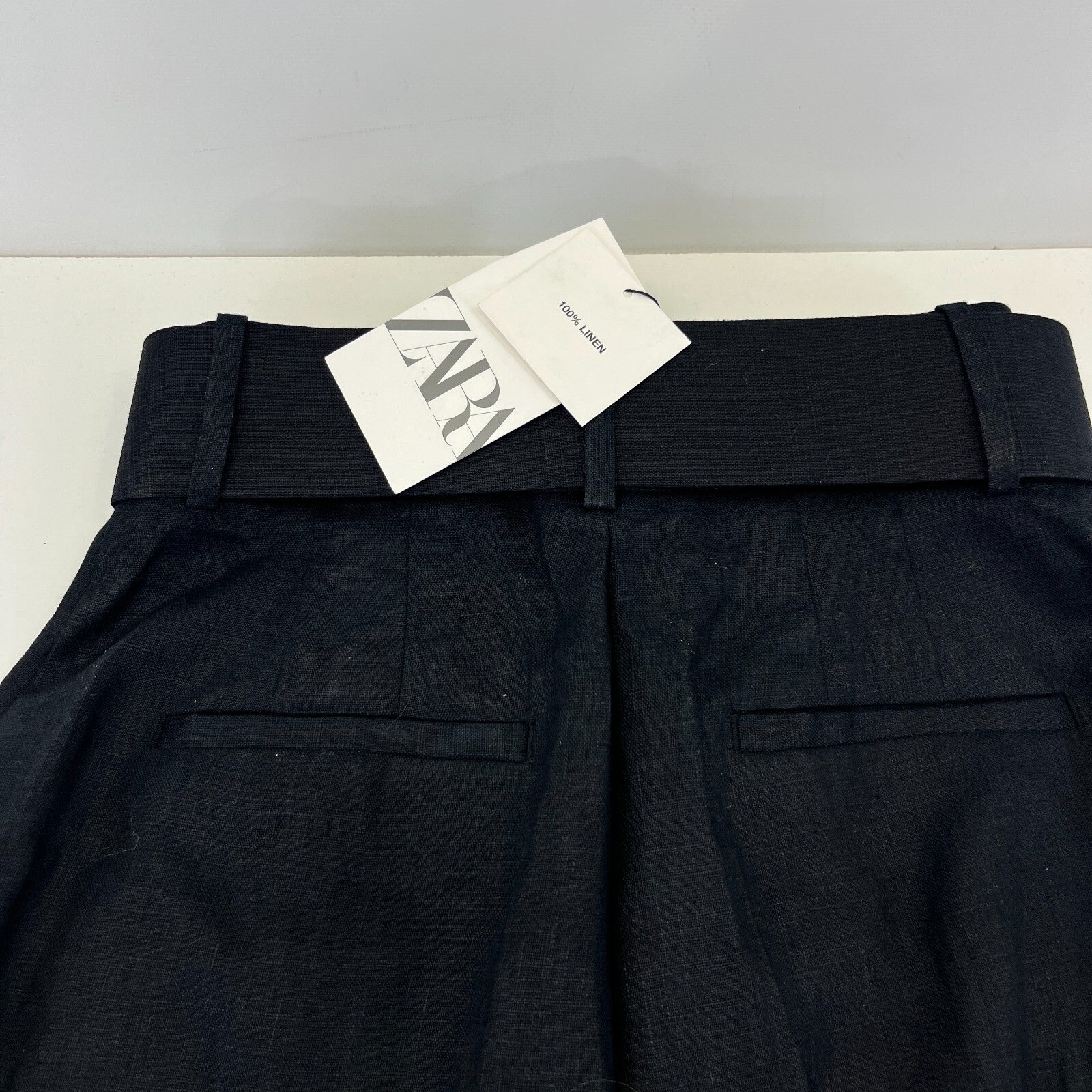 Zara Women's Linen Trousers in Black High Waist Smart Casual size XS
