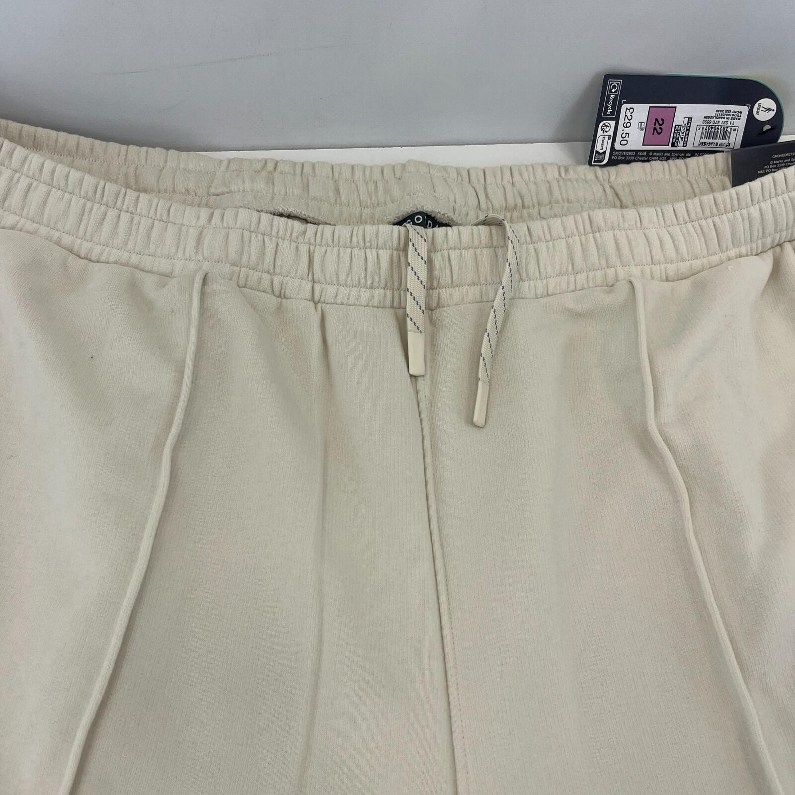 M&S Ladies Goodmove Parachute Joggers Cuffed Trousers Pants Cream UK size 22 New