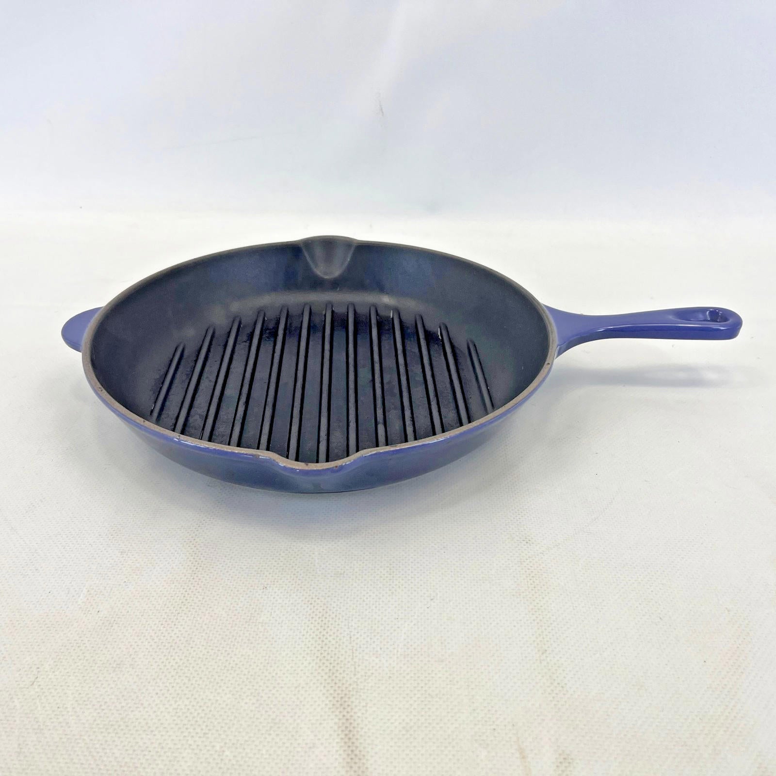 Le Creuset Griddle Skillet Frying Pan in Blue size 26cm Cast Iron Round