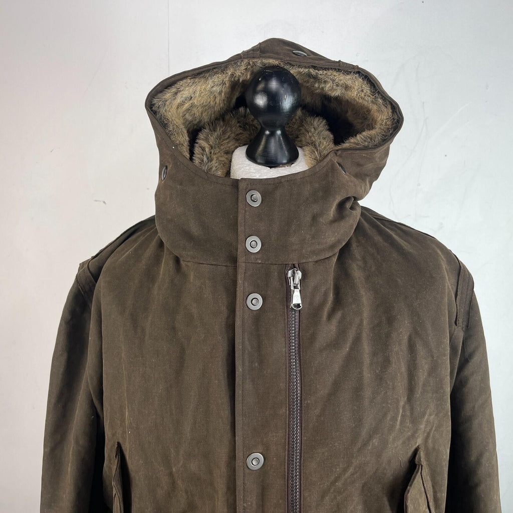 Rare Iesse Industrie Heavy Wax Denim Coat Brown & Removable Faux Fur Liner EU 50