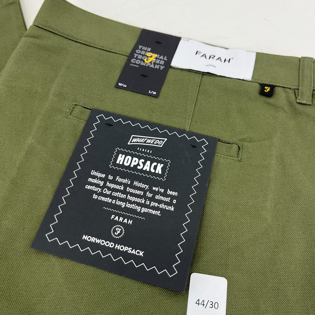 Farah Norwood Hopsack 100% Cotton Trousers Regular Fit W44" L30" Olive Green