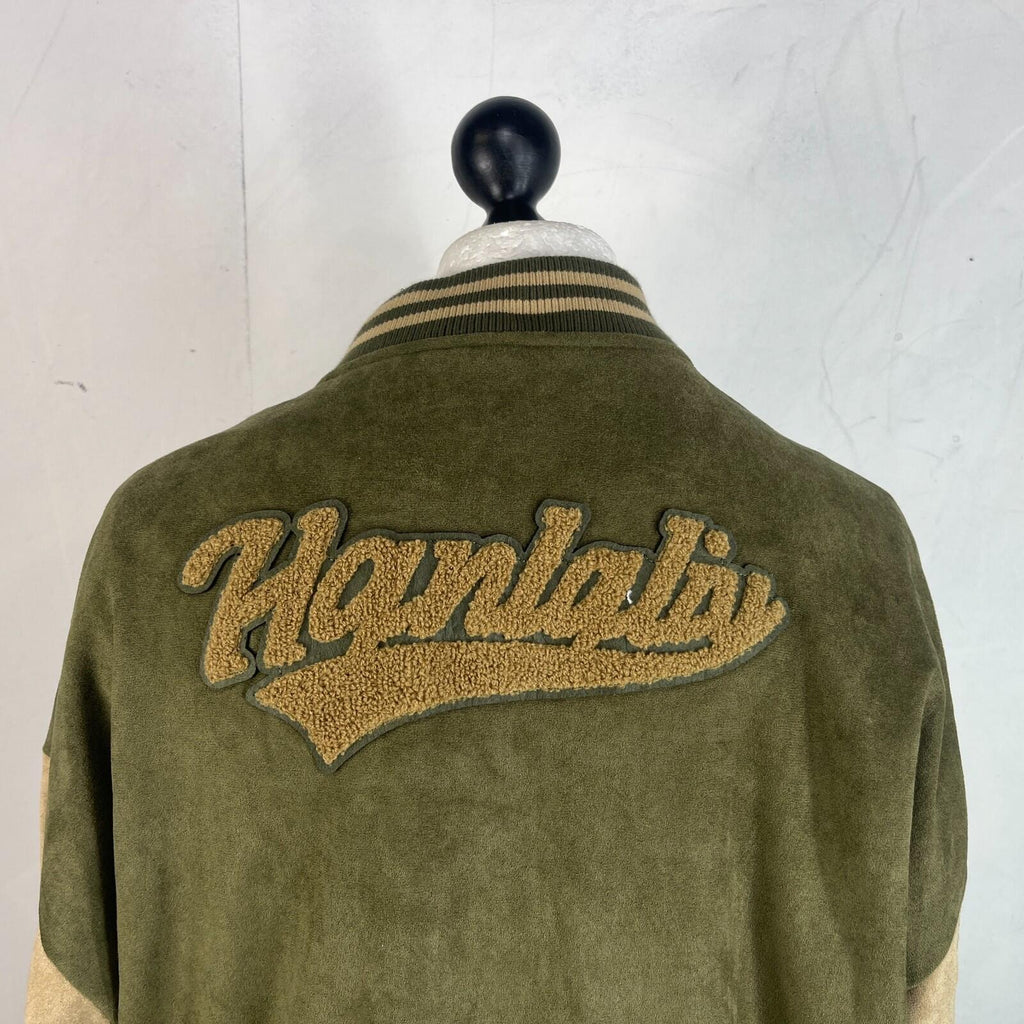 Women's Flock Varsity Jacket 80s College Style Green & Beige size XL