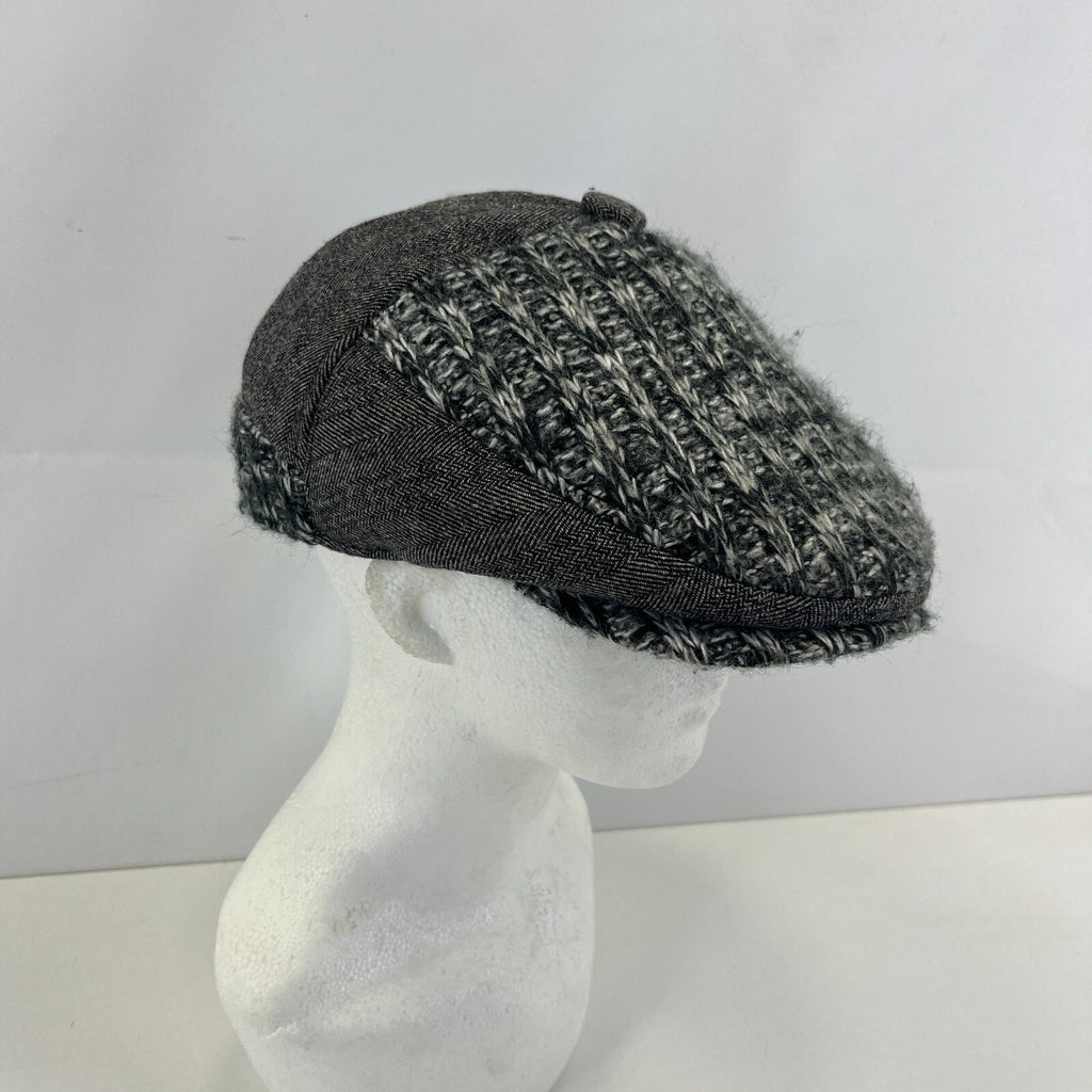 Hawkins Country Flat Cap size XL 60cm Grey Wool Tweed Herringbone
