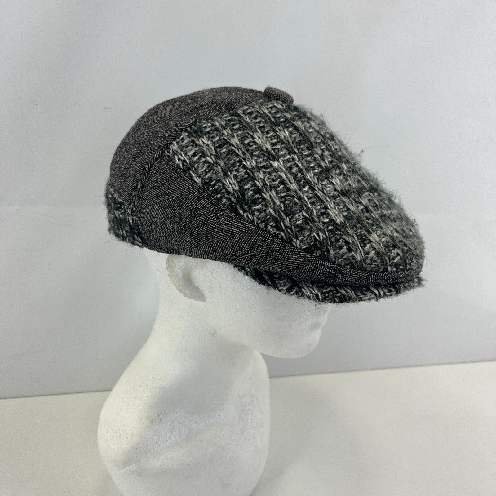 Hawkins Country Flat Cap size XL 60cm Grey Wool Tweed Herringbone