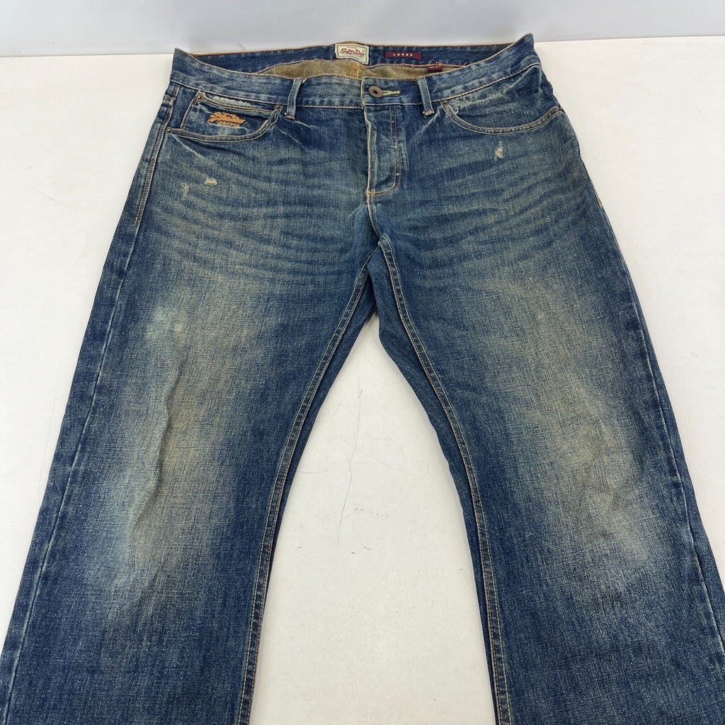 SuperDry Loose Straight Leg Blue Jeans W36" L32" Button Fly