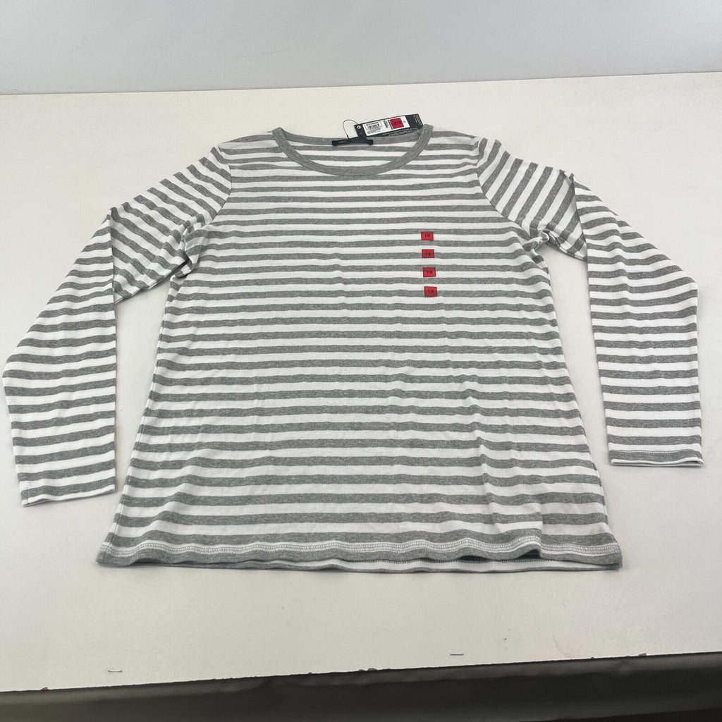 M&S Collection Crew Neck Pullover Top Grey & White Striped Long Sleeve size 18
