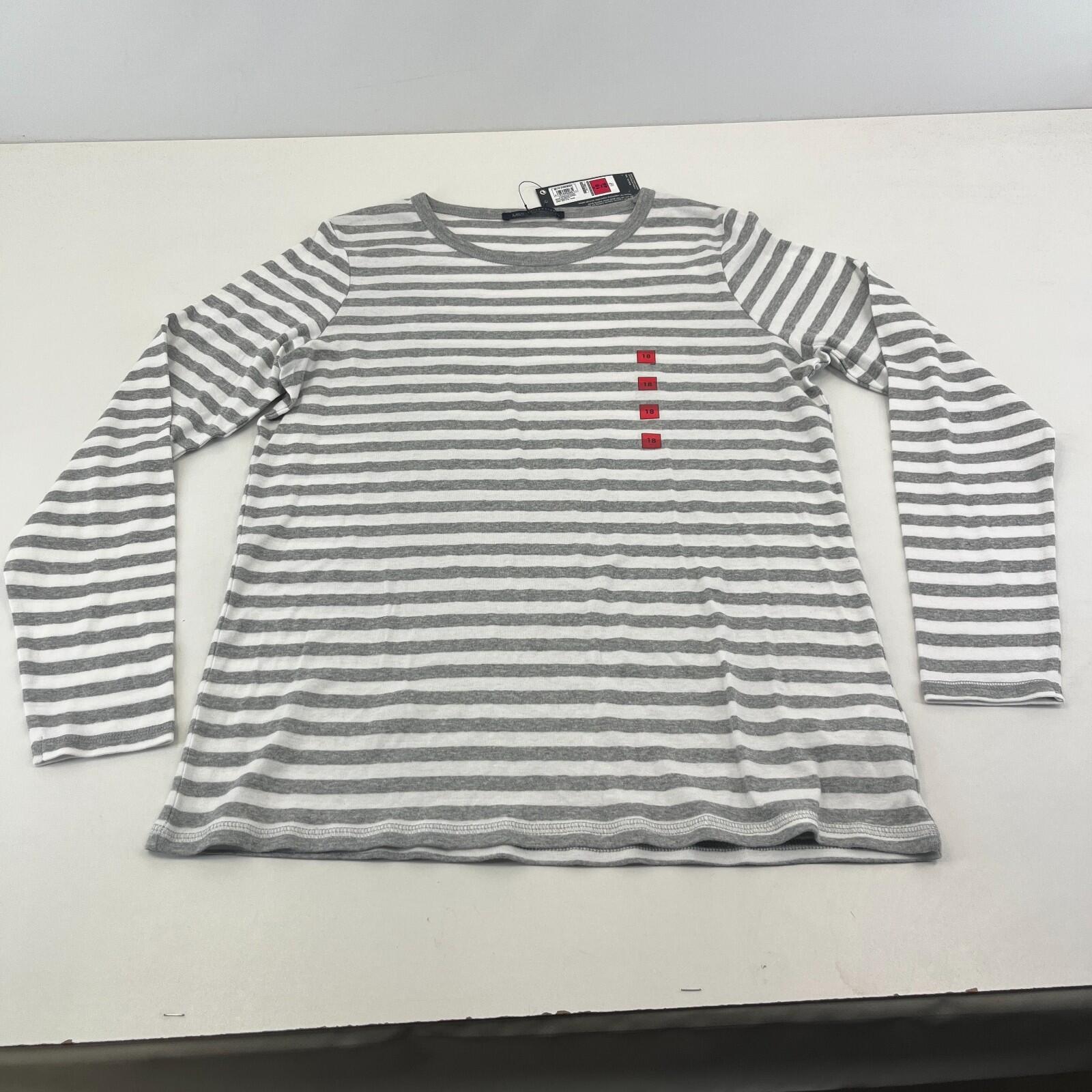 M&S Collection Crew Neck Pullover Top Grey & White Striped Long Sleeve size 18