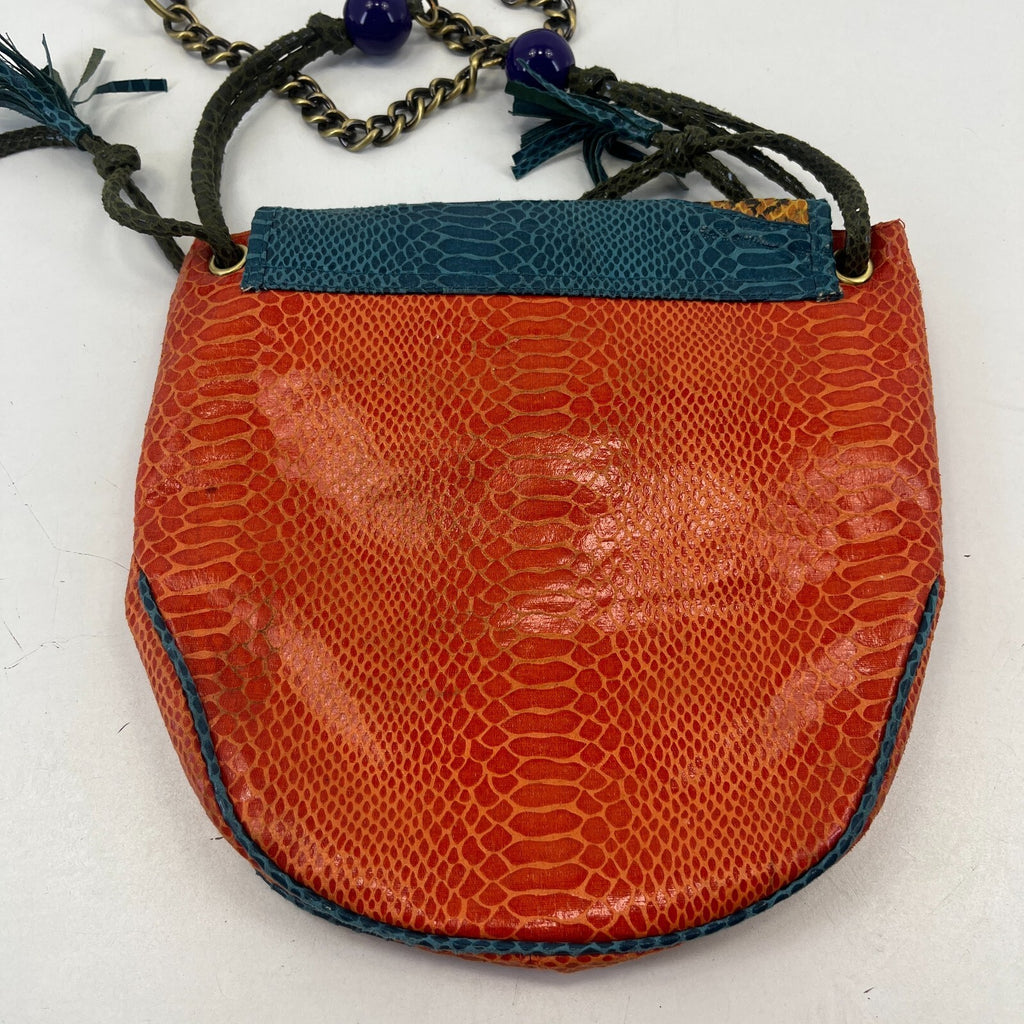 River Island Faux Snakeskin Leather Tassel foldover Chain Handbag Boho Hippy