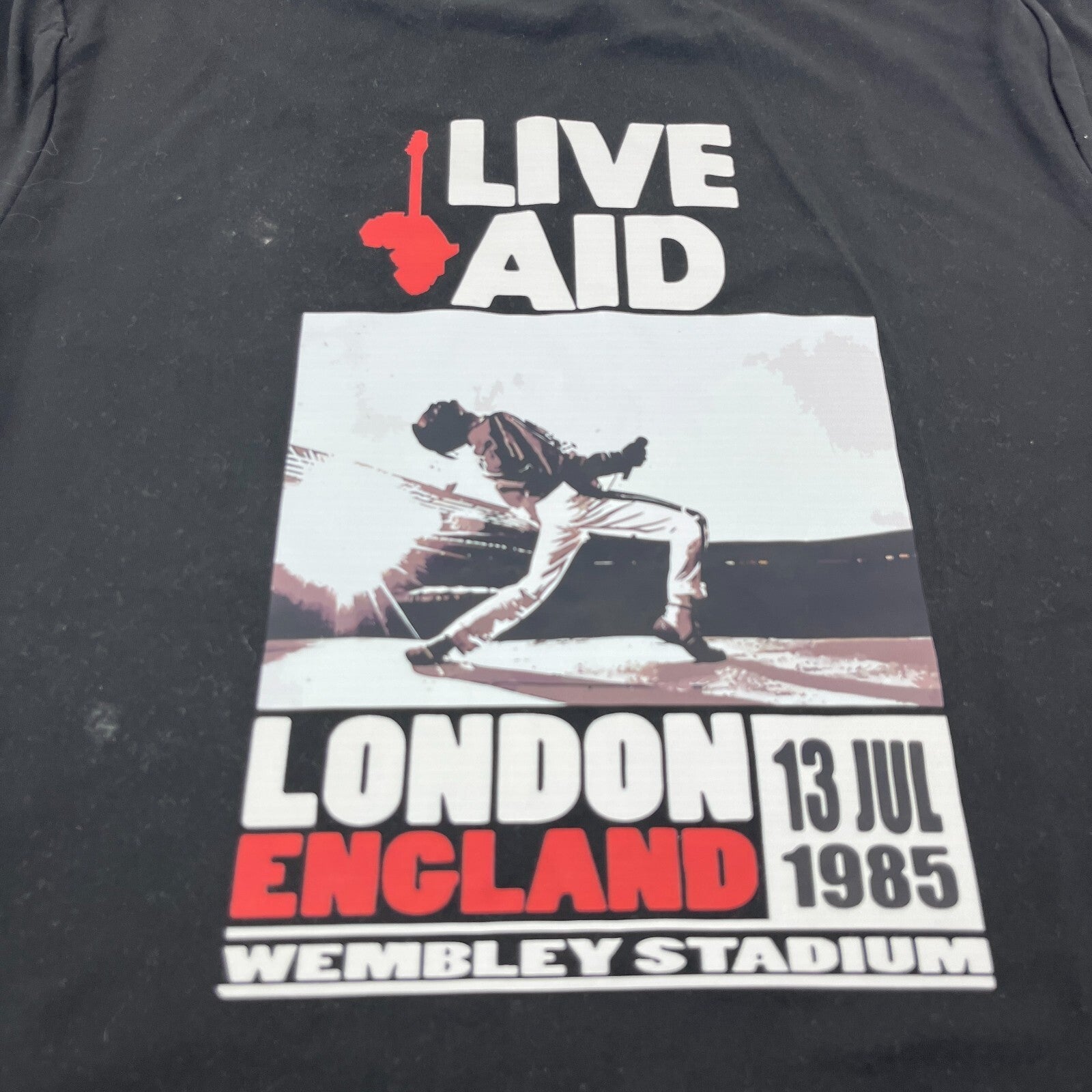 Live Aid 1985 T-Shirt in Black with Back Print Women's size Large