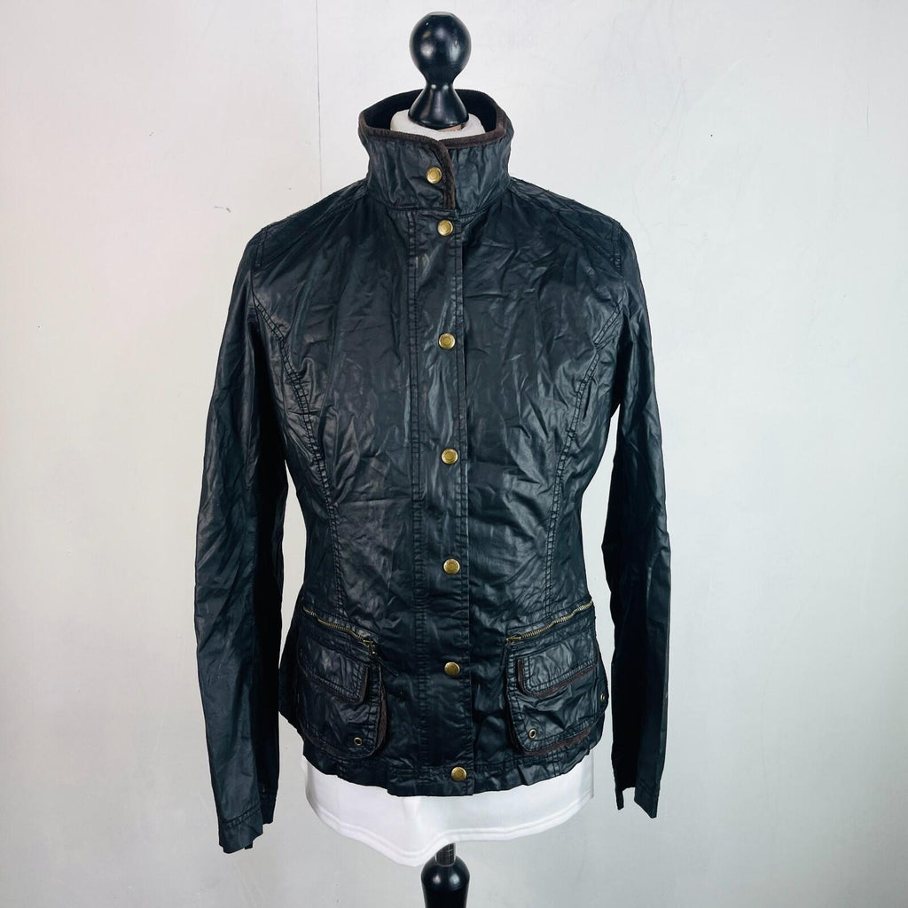 H&M Women's Wax Jacket in Black with Cord Collar size 12