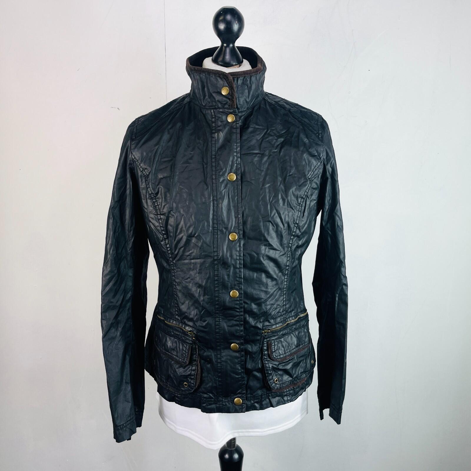 H&M Women's Wax Jacket in Black with Cord Collar size 12