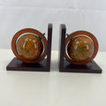 Pair of Wooden Old World Spinning Globe Bookends - Office Decor