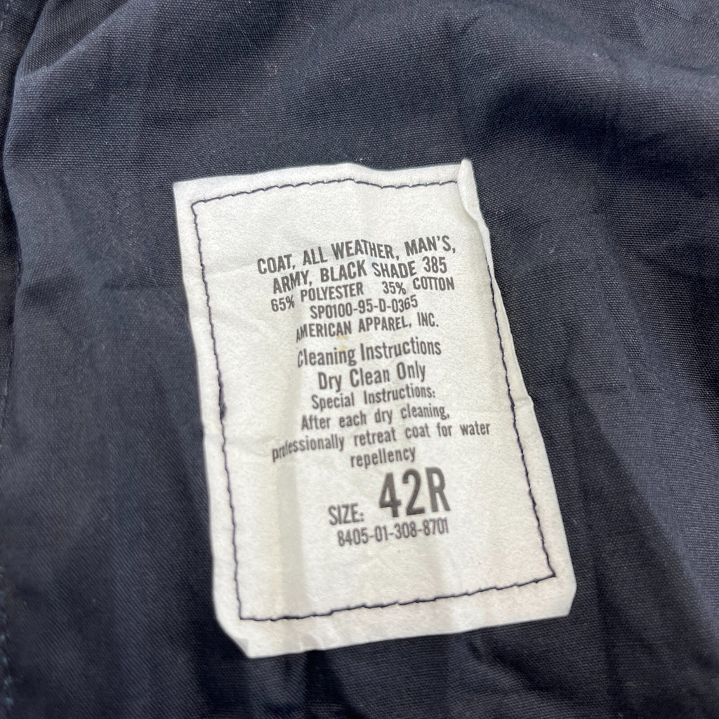 Vintage US Army Military Long Trench Coat Raincoat in Black size 42R