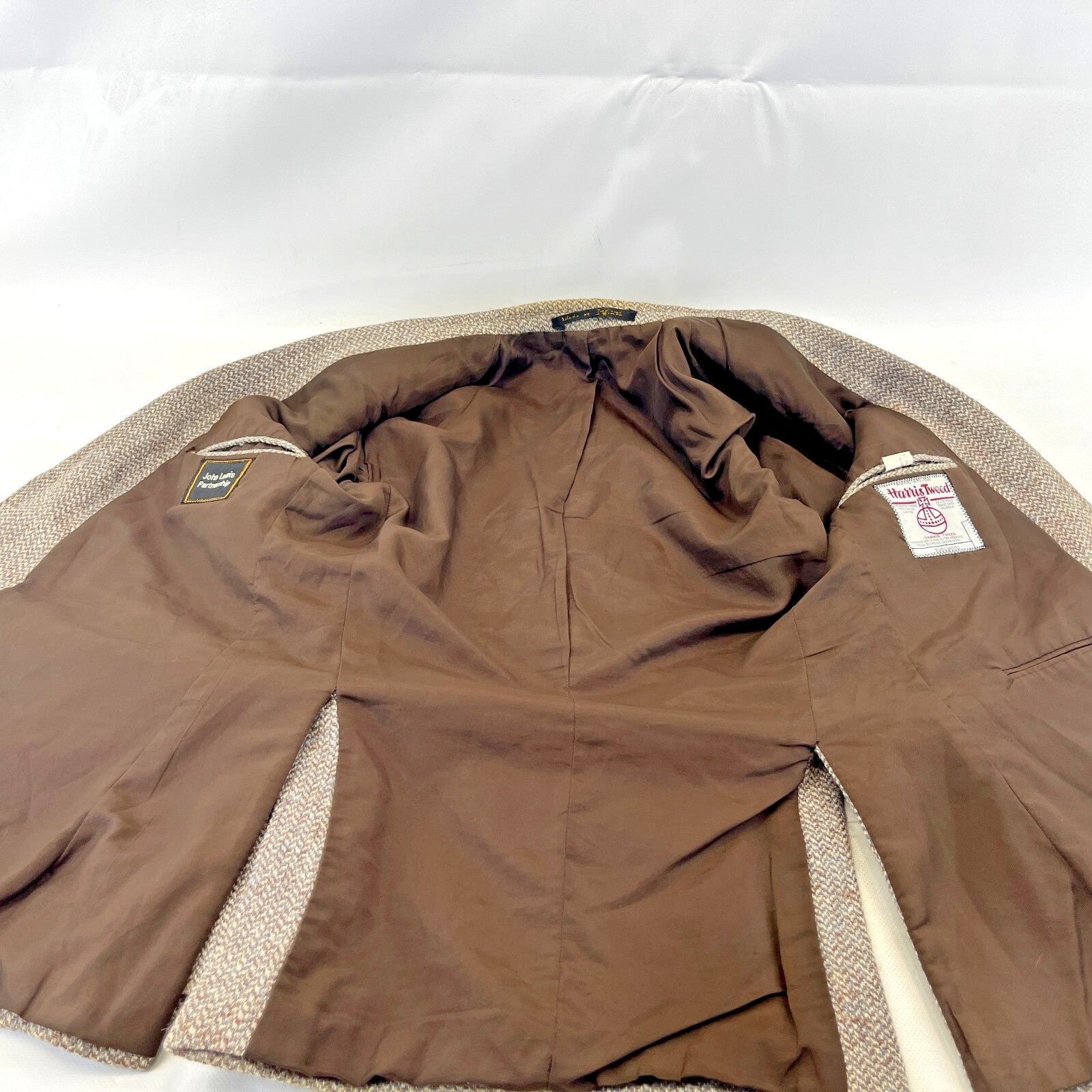 John Lewis Harris Tweed Herringbone Blazer Sport Coat Jacket Beige size 40R