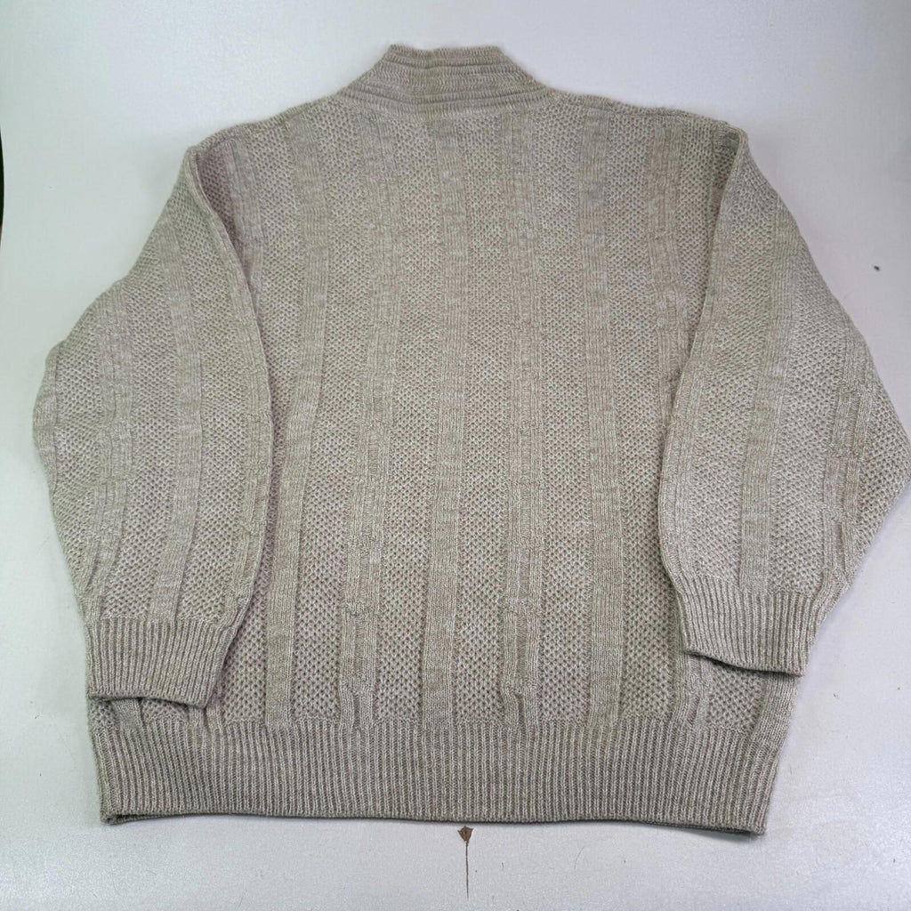 St Michael’s Vintage Varsity Cable Knit Jumper size Medium Beige Made in the UK
