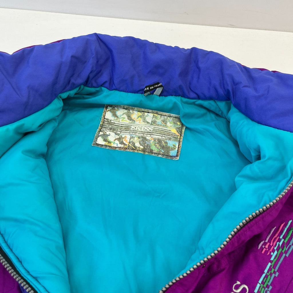 Skiss Women's Vintage Ski Jacket Made in France EU size 40 Pink & Blue - P2P 22"