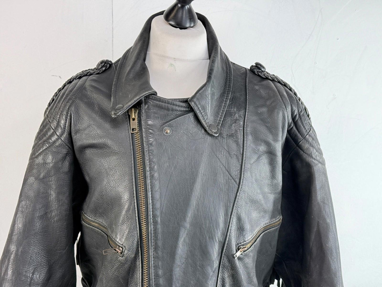Vintage Difi of Germany Tasselled Leather Jacket Black Cruiser Cafe Racer UK 42