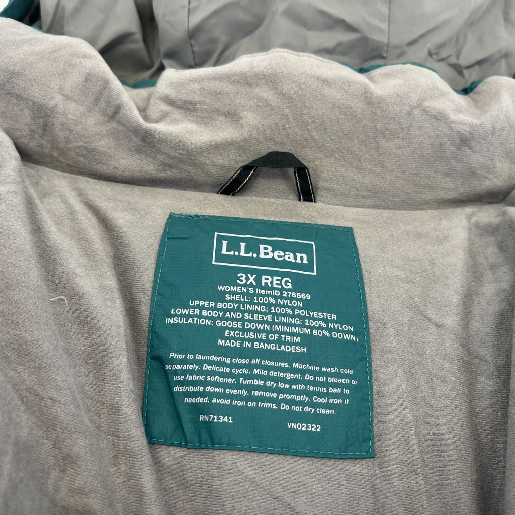 L L Bean Puffer Coat Women's Size 3XL (18) Green Hooded Goose Down Insulated