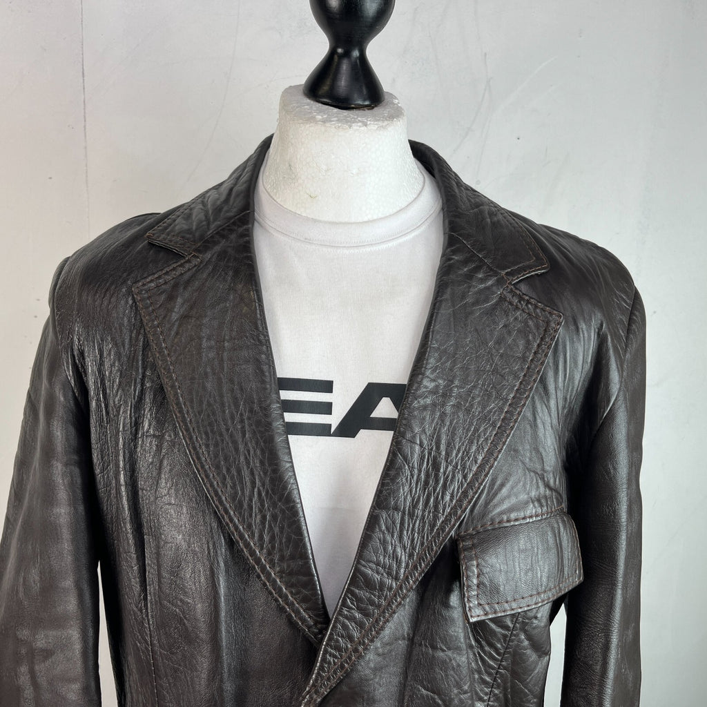 Vintage Made in London Dark Brown Leather Jacket Mid Length Retro size Medium