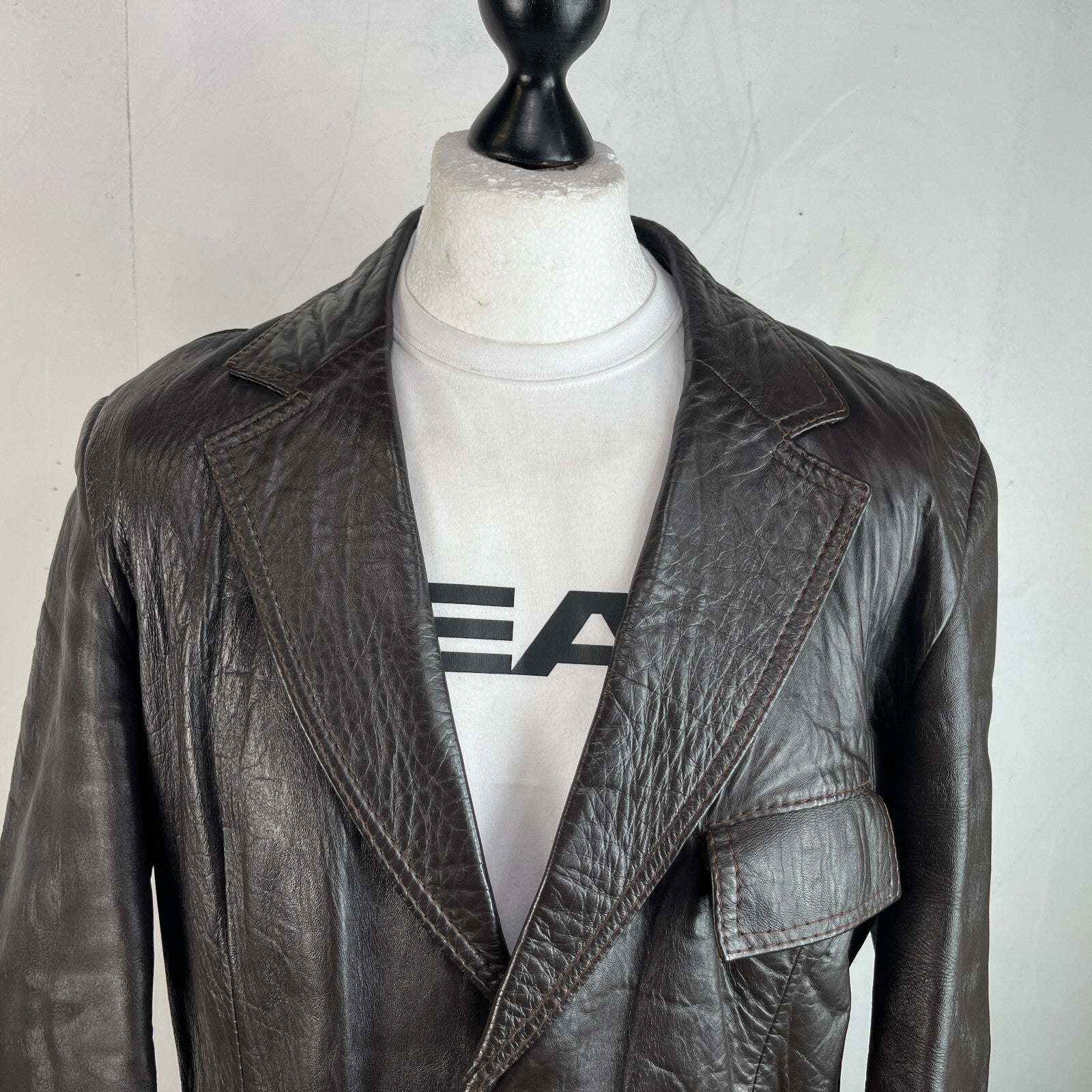 Vintage Made in London Dark Brown Leather Jacket Mid Length Retro size Medium