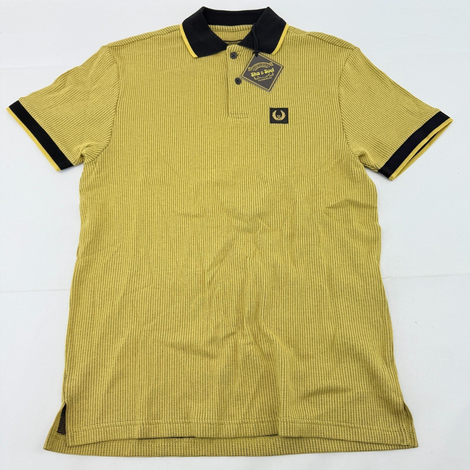 Ska & Soul Men's Waffle Knit Polo in Mustard Yellow size M - New - Model SS/2533