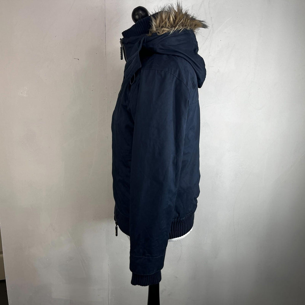 SuperDry Mens Windbomber Bomber Jacket size Large Hooded in Navy Blue Microfibre