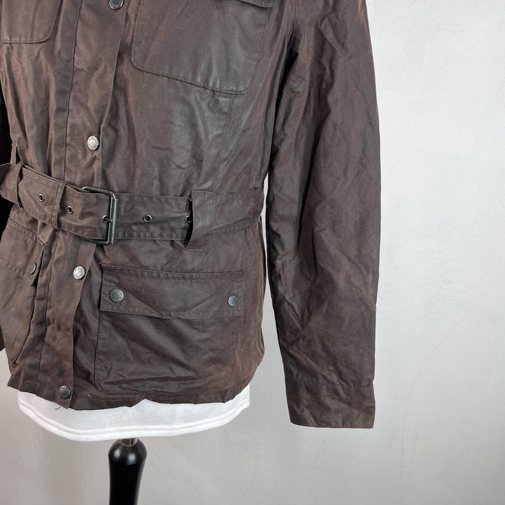 Mc Orvis Wax Jacket Womens size M Brown Waxed Coat with Belt Made in the UK