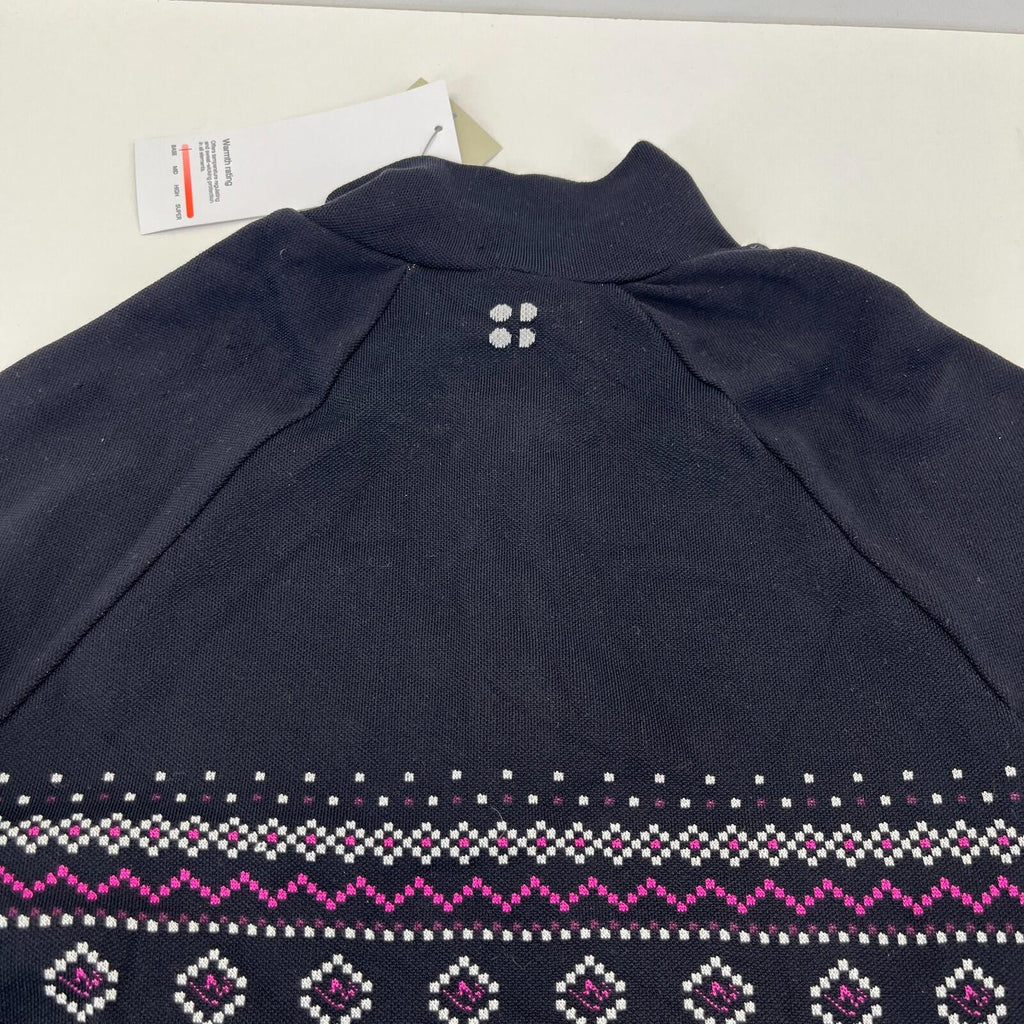 Sweaty Betty Fairisle Novelty Half Zip Base Layer Top in Black size Large - New