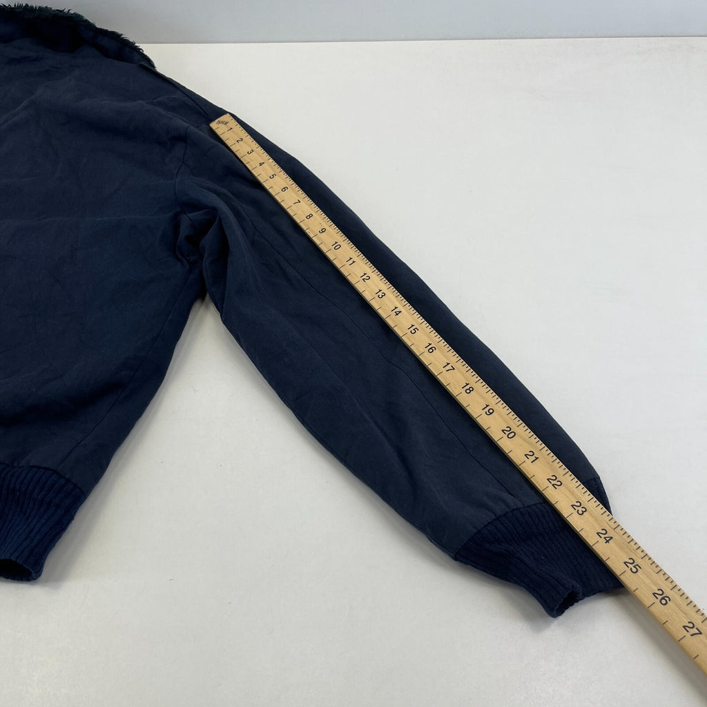 French Military Fleece Lined Bomber Jacket size M Navy Blue Workwear Canvas