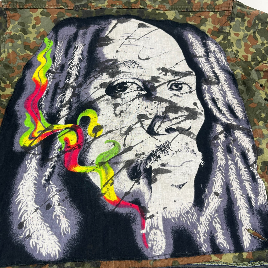 Custom Vtg German Army Flecktarn Camouflage Jacket Bob Marley Rasta Print size L