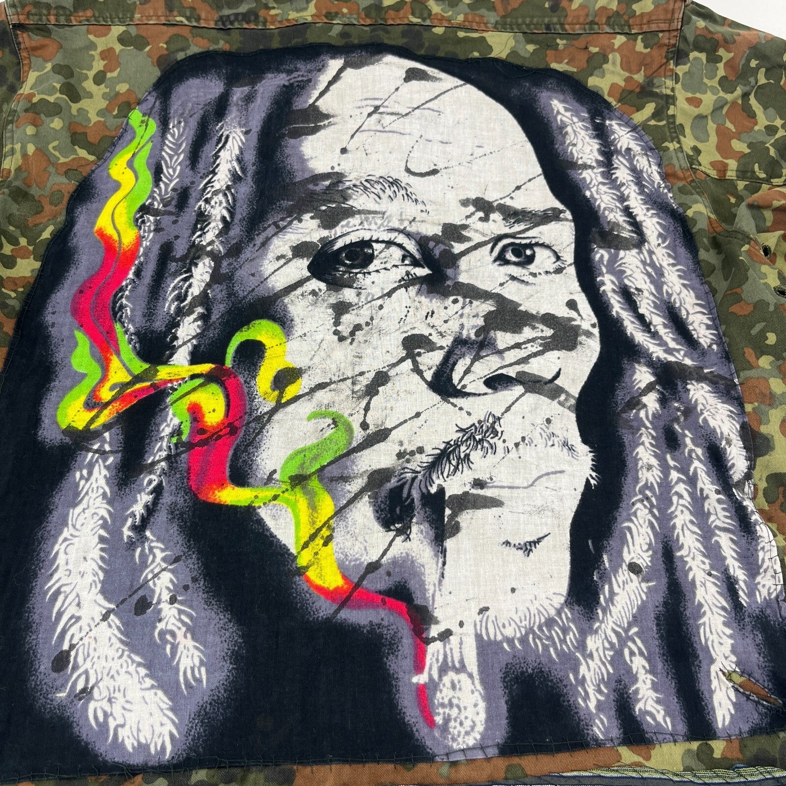 Custom Vtg German Army Flecktarn Camouflage Jacket Bob Marley Rasta Print size L