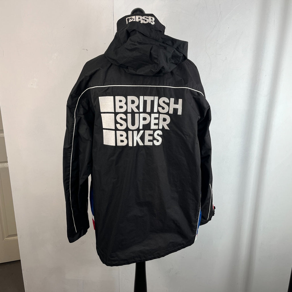 Men's British Superbikes Jacket Black Waterproof Coat with Stow Hood size 2XL