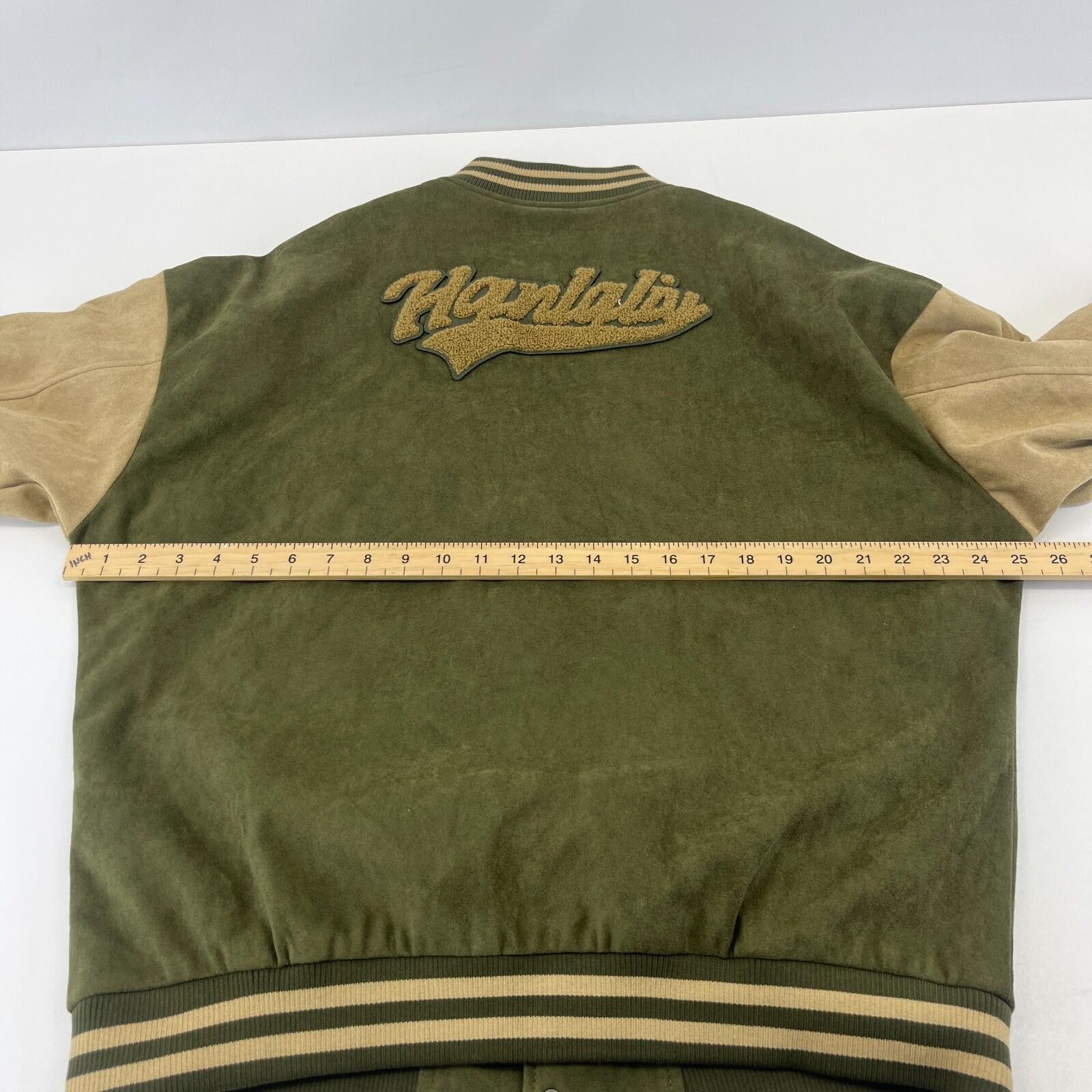 Women's Flock Varsity Jacket 80s College Style Green & Beige size XL