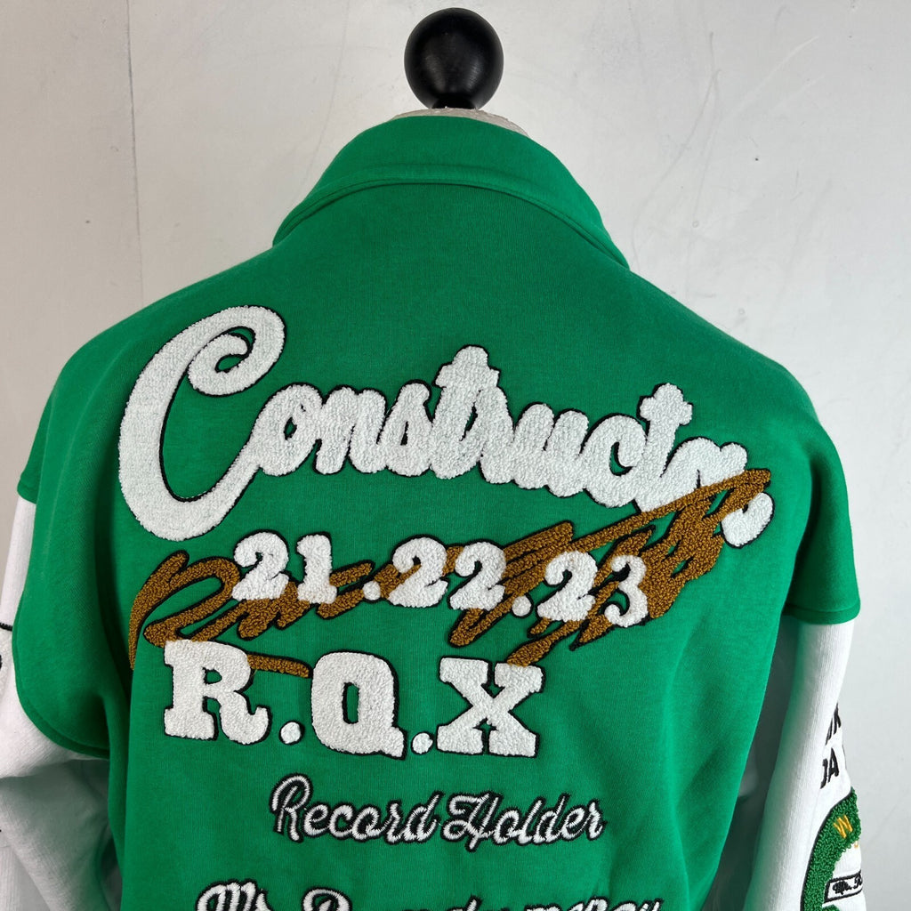 Rocqer-X Women's Green & White Embroidered Varsity Jacket size 2XL