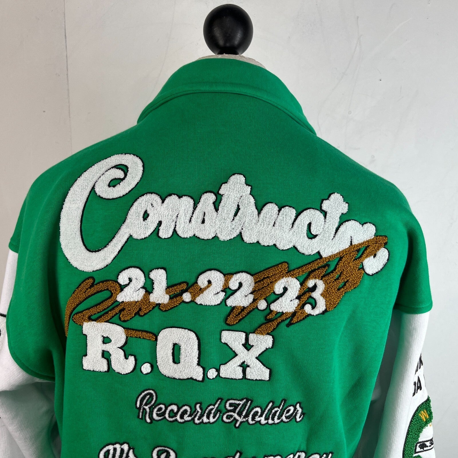 Rocqer-X Women's Green & White Embroidered Varsity Jacket size 2XL