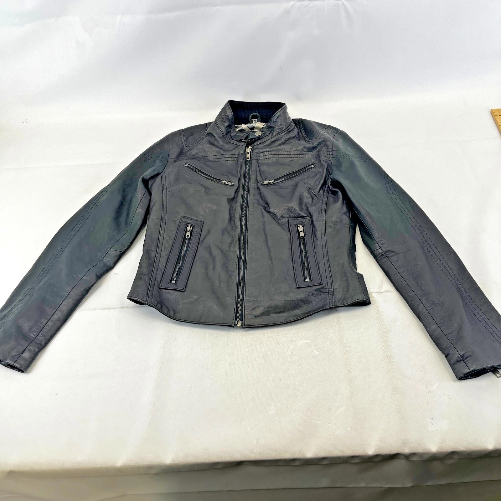 Aviatrix Women's Real Leather Biker Jacket in Black size M