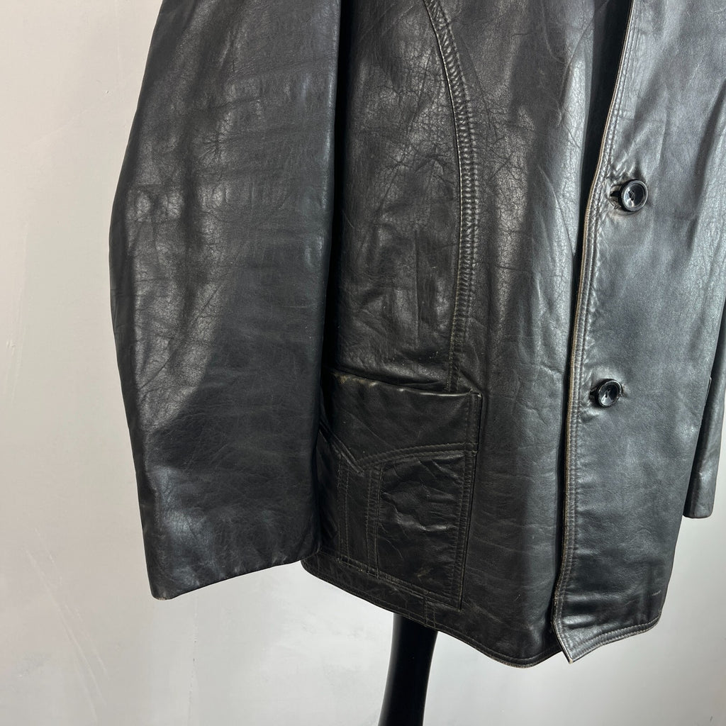Vintage Letex Wismar Men's Black Leather Jacket size EU 56 Made in Germany