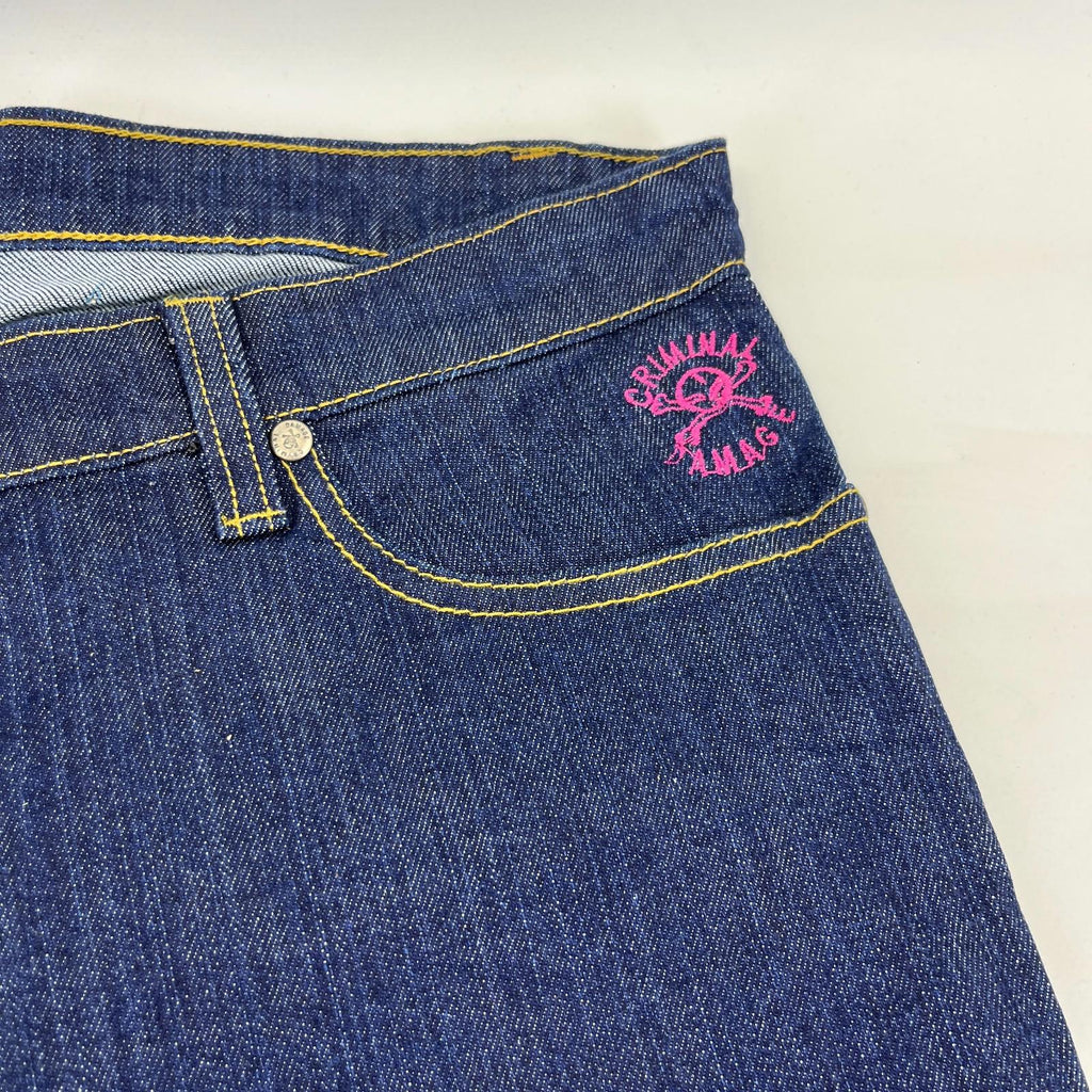 Criminal Damage Player Stretch Jeans Tapered Dark Blue 100% Cotton Denim W36 L32