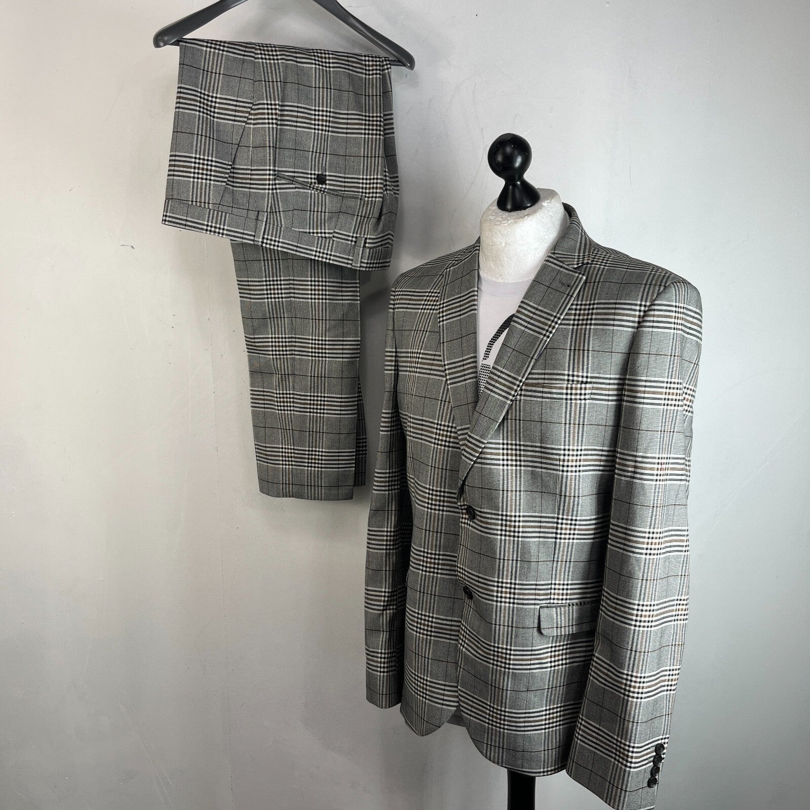 Next Tailoring Men's Grey Check Suit 44L Dark Grey W36 L31 Trousers Skinny Fit