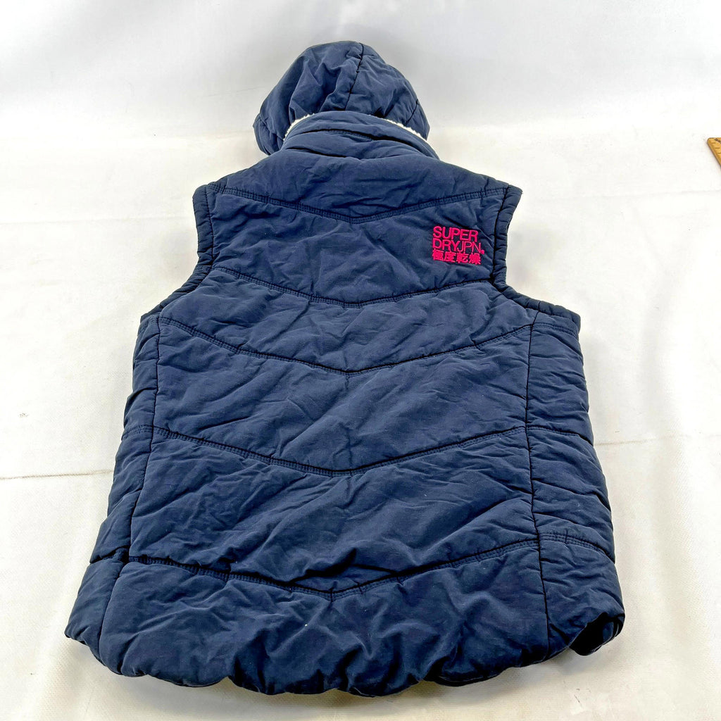 Superdry Alpine Sport Womens Gilet size L Blue Body Warmer Vest Sherpa Collar
