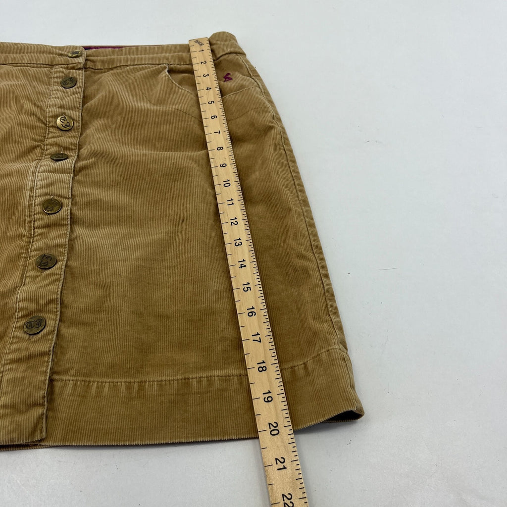 Joules Tan Brown Cord Short Skirt Corduroy Button Front with Pockets UK size 12
