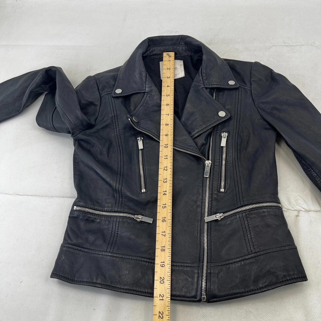 Mango Women's Genuine Soft Leather Biker Jacket in Black size Small