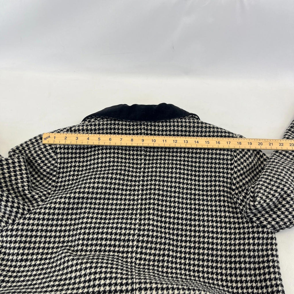 Vtg Kashmoor of London Wool Blend Long Overcoat UK 16 Black/White Houndstooth