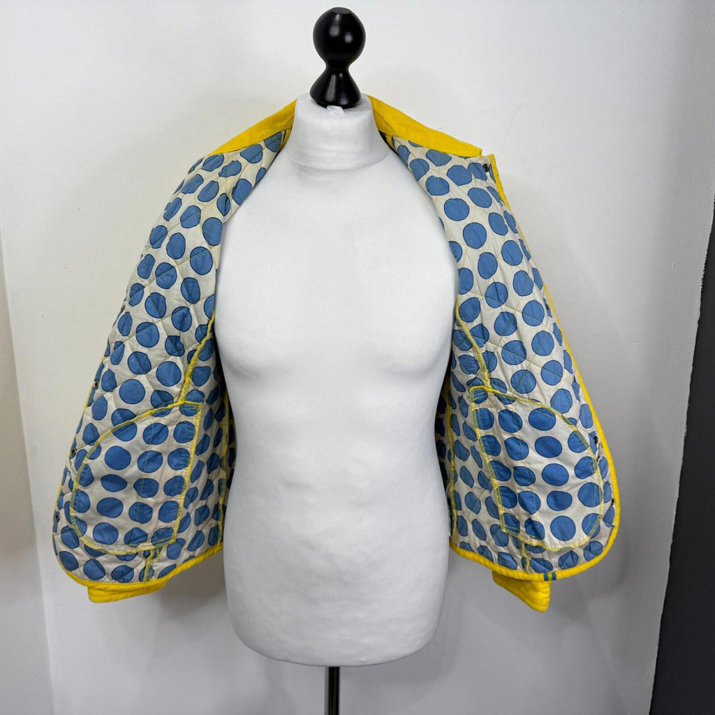 Joules Quilted Jacket UK size 12 Bright Yellow with Corduroy Shoulders Insulated