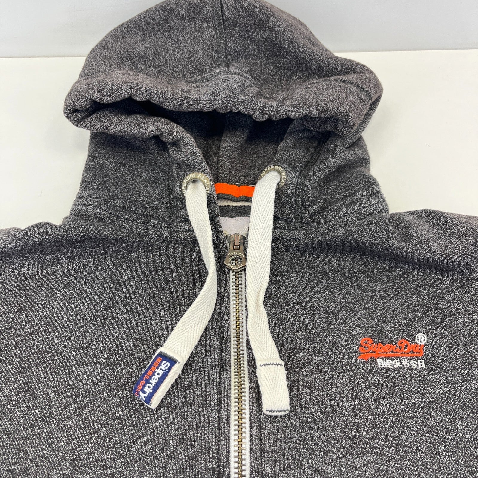 Superdry Hoodie Mens M Grey Full Zip Fleece Sweatshirt Orange Label M20002ANDS