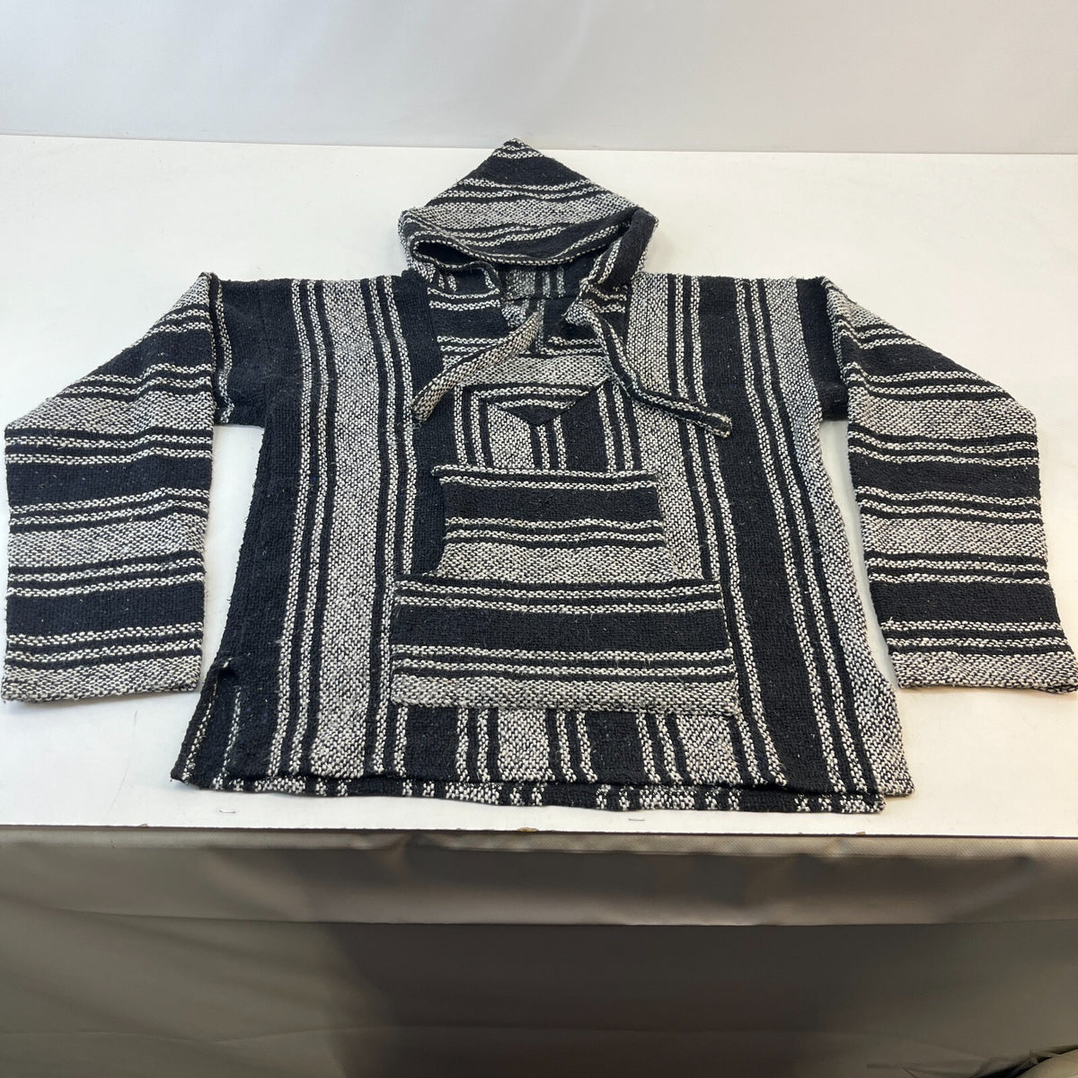 Genuine Mexican Baja Hoodie Pullover Hippie Festival Black/Grey UK size M