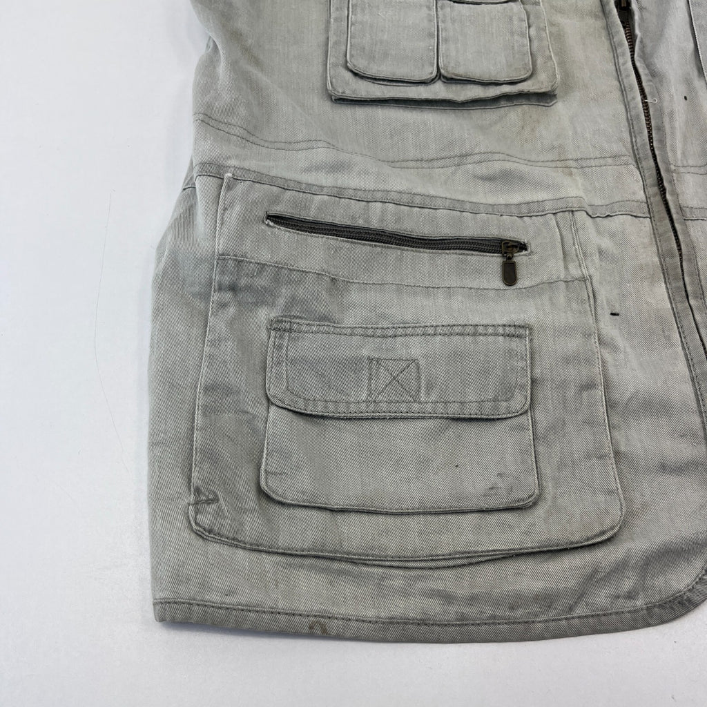 Duke Biaud Men's Grey Denim Waistcoat Hunting Fishing Multi Pocket Gilet size XL