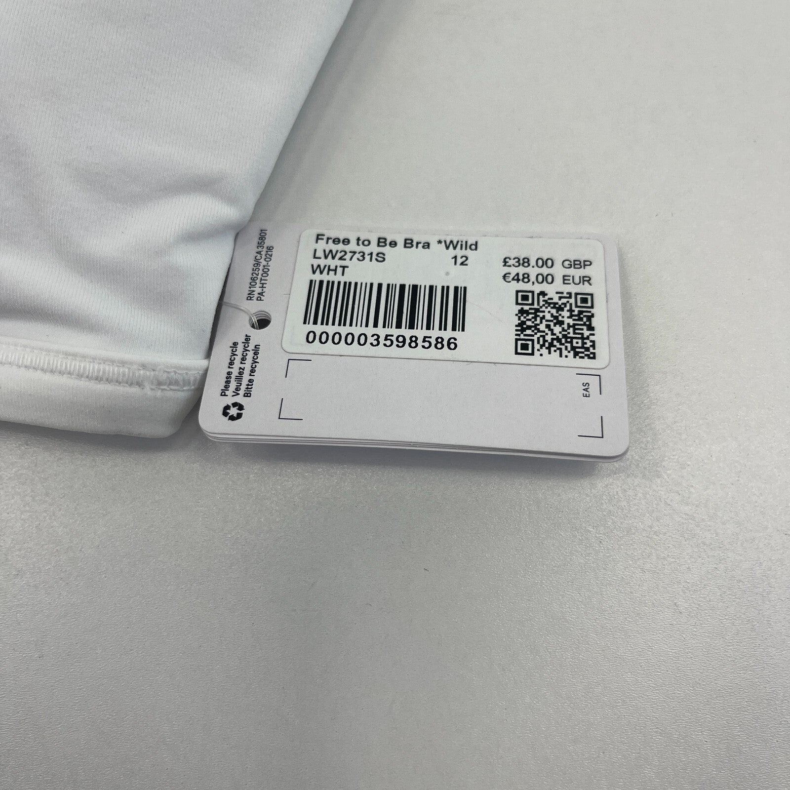 Ladies Lululemon Free to Be Wild Sports Bra White A/B Cup size UK 16 US 12  BNWT