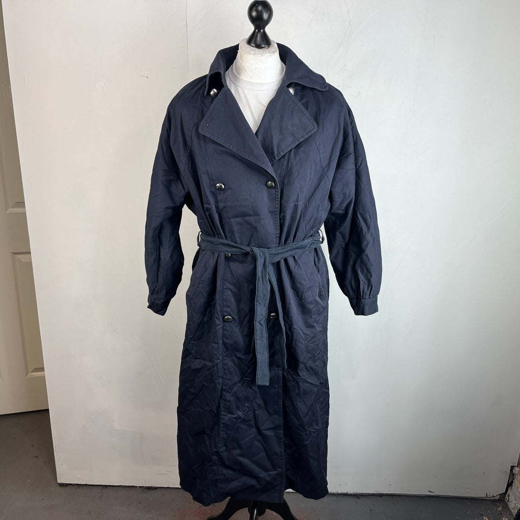 Vintage C&A Women's Lined Trench Coat with Belt Navy Blue size 46